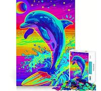 Puzzle de 1000 pièces représentant des Dauphins à l'aquarelle,Un Jeu de mémoire Stimulant avec Un système de Verrouillage sécurisé et sans pièces détachables Idéal pour Les Voyages Cadeau Parfait