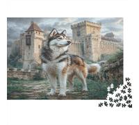 Puzzle de 1000 pièces représentant des Huskies sur Un Chemin de Pierres, idéal pour Adultes et Enfants. Cadeau et activité Amusants pour la Maison. Dimensions : 52 x 38 cm.