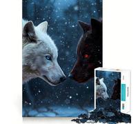 Puzzle de 1000 pièces représentant des Loups Blancs et Noirs dans la Neige Jeu Amusant et Facile à Transporter,idéal pour Les Voyages (38x52cm)