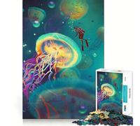 Puzzle de 1000 pièces représentant des méduses à l'aquarelle pour Adultes Jeu de réflexion Stimulant Structure à emboîtement précise Facile à Apprendre Plaisir en Famille (38x26cm)