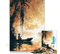 Puzzle de 1000 pièces représentant des paysages de pêche à l'aquarelle pour Adultes Jeu de réflexion Stimulant Structure à emboîtement précise Facile à Apprendre Plaisir en Famille (38x26cm)