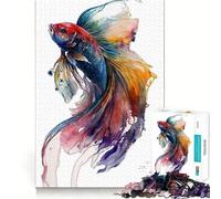 Puzzle de 1000 pièces représentant des Poissons Betta Adultes à l'aquarelle Jeu de réflexion Amusant avec Technologie de découpe Laser avancée Un défi Stimulant pour Passer Le Temps (50x75cm)