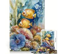 Puzzle de 1000 pièces représentant des Poissons et des récifs coralliens à l'aquarelle, découpé au Laser, pour Adultes Améliore la mémoire, détente et Loisirs Cadeau de Noël Unique (50x75cm)