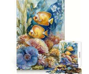 Puzzle de 1000 pièces représentant des Poissons et des récifs coralliens à l'aquarelle pour Adultes Concentration, détente, Amusement, découpe Lisse, Cadeau Festif (38x26cm)