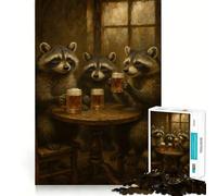 Puzzle de 1000 pièces représentant des ratons laveurs Buvant de la bière Une Table, idéal pour Adultes Jeu Intelligent et Amusant, Assembler Selon Un Motif Complexe Cadeau précieux (38x26cm)