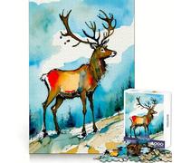 Puzzle de 1000 pièces représentant des Rennes en Hiver à l'aquarelle,idéal pour Les Adolescents,pour se concentrer et s'occuper Pendant Les Moments de détente Un Cadeau Charmant et Facile à Assembler