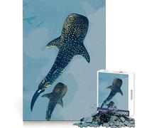 Puzzle de 1000 pièces représentant des Requins-Baleines dans l'eau Bleue idéal pour Adultes Découpe Lisse Parfait pour Une activité relaxante et axée sur la Concentration Cadeau d'hiver idéal 38x26cm