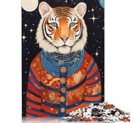 Puzzle de 1000 pièces représentant des Tigres, Motif Animaux Tribaux, en Bois, idéal pour se détendre et Lutter Contre Le Stress. (75 x 50 cm)