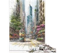 Puzzle de 1000 pièces représentant des tramways dans Un Paysage Urbain, pour Adultes et Enfants. Puzzles en Bois, Jeux éducatifs. 1000 pièces (75 x 50 cm).