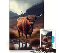 Puzzle de 1000 pièces représentant des Vaches des Highlands écossaises, idéal pour Les Adolescents Marque Wise Think Toy Collection Gentle Leisure Tight Cut Liste de souhaits du Père Noël (38x52cm)