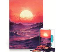 Puzzle de 1000 pièces représentant des Vagues au Coucher du Soleil, idéal pour Adultes Jeu de logique Robuste, Anti-Tension, Bords Transparents, Cadeau de qualité supérieure (38x26cm)