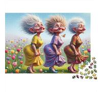 Puzzle de 1000 pièces représentant Deux Femmes âgées en Tenue d'Adam. Jeu éducatif et décoratif, Anniversaire. Convient aux Adultes de 12 Ans et Plus. Dimensions : 38 x 26 cm.