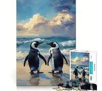 Puzzle de 1000 pièces représentant Deux Pingouins sur Une Plage Découpe précise Jeu Amusant et Stimulant pour l'esprit Jeu de détente Cadeau d'anniversaire Activité Artistique (50x75cm)
