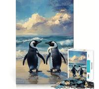 Puzzle de 1000 pièces représentant Deux Pingouins sur Une Plage, Finitions soignées, décoration, Puzzle Amusant et Facile à réaliser, idéal pour Noël (38x52cm)