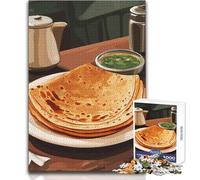 Puzzle de 1000 pièces représentant du Pain Plat Indien avec Chutney Vert Un Passe-Temps paisible et satisfaisant Assemblage Parfait Découpe de précision Dimensions:38x52cm