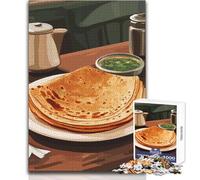 Puzzle de 1000 pièces représentant du Pain Plat Indien et du Chutney Vert,idéal pour Adultes Un Jeu Amusant et éducatif pour stimuler Le Cerveau et Offrir Un Cadeau Original et Surprenant 50x75cm