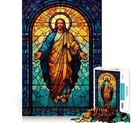 Puzzle de 1000 pièces représentant Jésus-Christ en vitrail, idéal pour Les Adolescents Jeu de réflexion Simple et Amusant, à Assembler, Cadeau mémorable 50x75cm