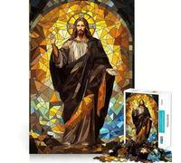 Puzzle de 1000 pièces représentant Jésus en vitrail, idéal pour Les Adolescents Jeu de réflexion et de Partage, Bords précis, Cadeau du Père Noël 38x52cm