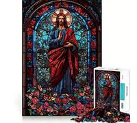 Puzzle de 1000 pièces représentant Jésus en vitrail, idéal pour Les Adolescents Jeu de réflexion et de Partage, Bords précis, Cadeau du Père Noël 38x52cm