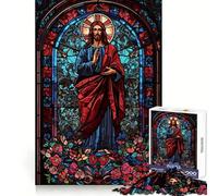 Puzzle de 1000 pièces représentant Jésus en vitrail, idéal pour Les Adolescents Jeu de réflexion et de Partage, Bords précis, Cadeau du Père Noël 38x52cm
