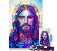 Puzzle de 1000 pièces représentant Jésus en vitrail, idéal pour Les Adolescents Jeu de réflexion Simple et Amusant, à Assembler et à Offrir en Cadeau mémorable 50x75cm