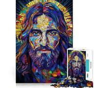 Puzzle de 1000 pièces représentant Jésus en vitrail, idéal pour Les Adolescents, pour développer Leur mémoire et Jouer à l'intérieur Découpe Fine, Motif Père Noël et vœux 38x26cm
