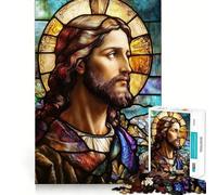 Puzzle de 1000 pièces représentant Jésus en vitrail, idéal pour Les Adolescents, pour développer Leur mémoire et Jouer à l'intérieur Découpe Fine, Motif Père Noël et vœux 38x52cm