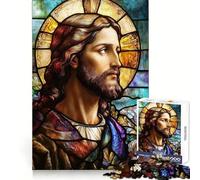 Puzzle de 1000 pièces représentant Jésus en vitrail, idéal pour Les Adolescents, pour développer Leur mémoire et Jouer à l'intérieur Découpe Fine, Motif Père Noël et vœux 38x52cm