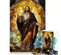 Puzzle de 1000 pièces représentant Jésus en vitrail, idéal pour Les Adolescents Un Jeu Stimulant pour Le Cerveau, Un Moment de détente et Une œuvre d'art aux découpes précises 38x26cm