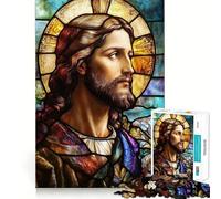 Puzzle de 1000 pièces représentant Jésus en vitrail pour Adultes Stimule la mémoire, détend l'esprit, Bords précis, liste de souhaits du Père Noël 38x26cm