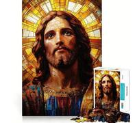 Puzzle de 1000 pièces représentant Jésus en vitrail pour Adultes, Un Jouet Intelligent et ludique pour renforcer Les Liens familiaux, avec des Bords Lisses 38x52cm