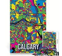 Puzzle de 1000 pièces représentant la Carte de Calgary,Canada,en Style Pop Art,idéal pour Adultes Activité de Loisirs et de Bien-être cérébral Cadeau Parfait pour Un Anniversaire (38x52cm)
