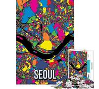 Puzzle de 1000 pièces représentant la Carte de Séoul en Corée du Sud Style Pop Art Stimulant l'intelligence Jouet addictif Jeu éducatif décoration intérieure Cadeau d'anniversaire (Taille 75x50cm)