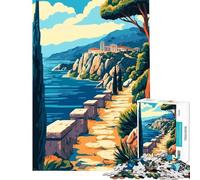 Puzzle de 1000 pièces représentant la côte méditerranéenne Grecque Antique Illustration Minimaliste pour Un Jeu éducatif Stimulant et Un Casse-tête pour Femmes et Hommes