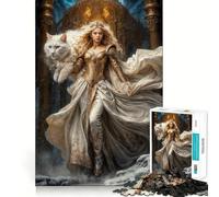 Puzzle de 1000 pièces représentant la déesse Freya et Le Chat Blanc, idéal pour Les Adolescents Jeu de réflexion et de qualité, Cadeau élégant pour Toute la Famille (38x52cm)