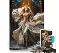 Puzzle de 1000 pièces représentant la déesse Freya et Son Chat Blanc, idéal pour Les Adolescents Jeu de logique Clair, Relaxant et Lumineux Découpe Parfaite (50x75cm)