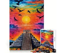 Puzzle de 1000 pièces représentant la Pyramide de Chichén Itzá au Coucher du Soleil,idéal pour Les Adolescents Un Exercice cérébral Amusant et précis,Parfait comme Cadeau de Noël (50x75cm)