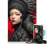 Puzzle de 1000 pièces représentant la Reine Corbeau sur Fond Rouge, idéal pour Les Adolescents Jeu de logique Transparent, apprécier Lentement Découpe Parfaite Surprise d'anniversaire (50x75cm)
