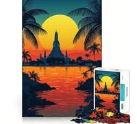 Puzzle de 1000 pièces représentant la Silhouette d'un Temple au Coucher du Soleil, idéal pour Les Adultes, pour stimuler la mémoire et Passer Un Moment agréable Pièce d'art à Assembler 38x52cm