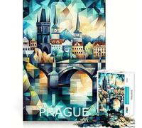 Puzzle de 1000 pièces représentant la Silhouette géométrique de Prague, pour Adultes Un Jeu de réflexion apaisant et divertissant, Une idée Cadeau d'anniversaire de qualité supérieure 50x75cm
