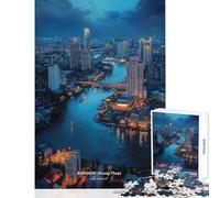 Puzzle de 1000 pièces représentant la Skyline de Bangkok (Thaïlande) la Nuit Jeu éducatif décoration Murale idéale avec Poster et fiche d'informations Assortis (50x75cm)