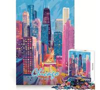 Puzzle de 1000 pièces représentant la Skyline de Chicago,idéal pour Les Adolescents Un défi Stimulant et Relaxant Un Cadeau de Noël Original et Bien pensé (38x26cm)