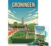 Puzzle de 1000 pièces représentant la Skyline de Groningue,Un Paysage Urbain,Un Art de Voyage aux découpes nettes,Un défi Mental,Un Jeu pour se détendre et s'amuser,Une œuvre d'art de Noël (38x26cm)