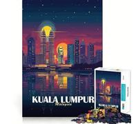Puzzle de 1000 pièces représentant la Skyline de Kuala Lumpur la Nuit,pièces aux découpes nettes,Jeu de réflexion,Moment de détente et de Divertissement,œuvre d'art de Noël (50x75cm)