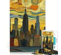 Puzzle de 1000 pièces représentant la Skyline de New York dans Le Style de Van Gogh idéal pour Les Adolescents Jeu de logique Divertissement Occasionnel découpe de précision Cadeau Original (38x26cm)