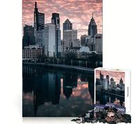 Puzzle de 1000 pièces représentant la Skyline de Philadelphie et des Adolescents (38x26cm) Stimulation Cognitive,détente et découpe Nette