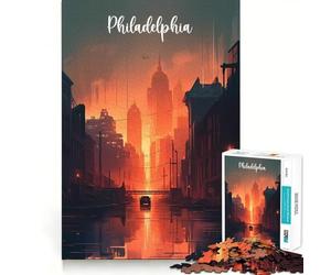 Puzzle de 1000 pièces représentant la Skyline de Philadelphie, idéal pour Les Adolescents améliore la mémoire, détend l'esprit et Offre Un Cadeau créatif aux Bords Nets (50x75cm)