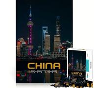 Puzzle de 1000 pièces représentant la Skyline de Shanghai la Nuit, idéal pour Les Adolescents Jeu de logique Claire, Passe-Temps Calme, découpe Parfaite, Cadeau Classique 50x75cm