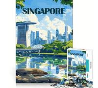 Puzzle de 1000 pièces représentant la Skyline de Singapour et Ses Jardins, pour Adultes Jeu de logique mentale, Doux et Relaxant Découpe Ferme Liste de souhaits du Père Noël 38x26cm
