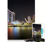Puzzle de 1000 pièces représentant la Skyline de Singapour la Nuit, pour Adultes, défi cérébral, Jeu de Groupe, découpe Nette, Joli Cadeau 38x52cm